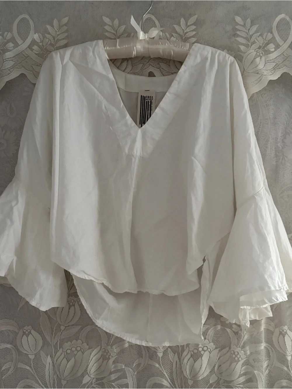 Boho coastal romantic girly flowy cotton blend white blouse